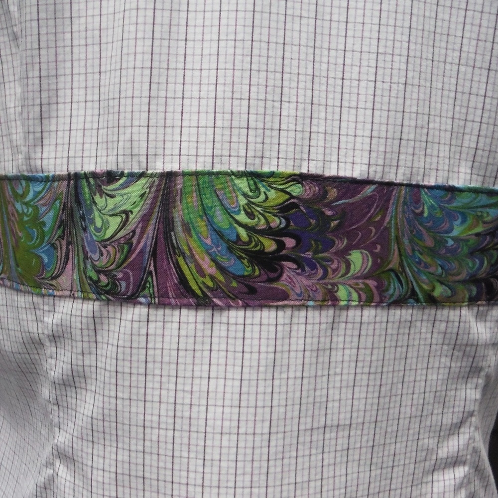 Purple Swirl Medium Fitted Blouse w Banded Collar - Picture 4 of 7